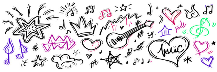 Hand-drawn Music Doodle Collection: Stars, Hearts, Notes