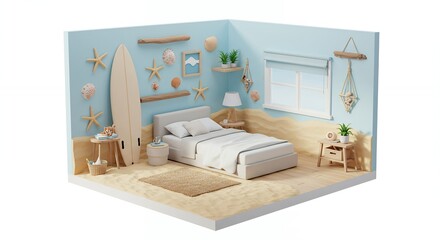 Miniature beach themed bedroom interior