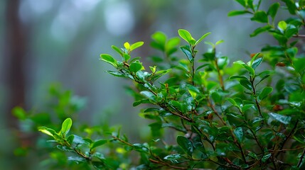 Lush green foliage in a forest setting.