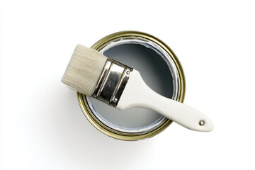 a paint brush in a paint can with a white handle