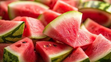 Fresh juicy watermelon slices arranged on a rustic wooden surface highlighting summer fruit refreshment and healthy eating concepts





