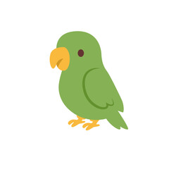 Charming green parrot with a bright yellow beak and feet, perfectly poised for playful designs.