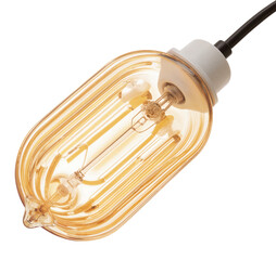 Vintage Edison Bulb with Exposed Filament on Transparent Background – Amber Glass Light Fixture with Ceramic Socket for Interior Design, Lighting Projects, and Retro Decor PNG