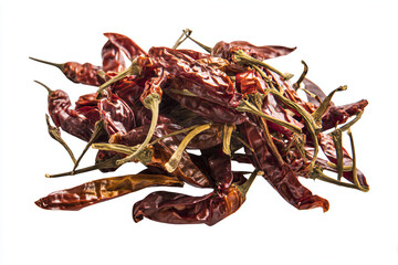 a pile of dried chili peppers on a white surface