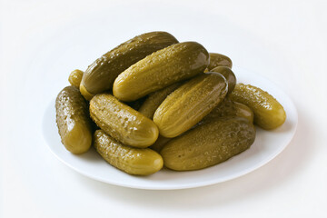 a plate of pickles on a white table