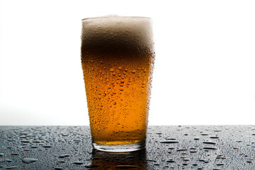 a glass of beer sitting on a table