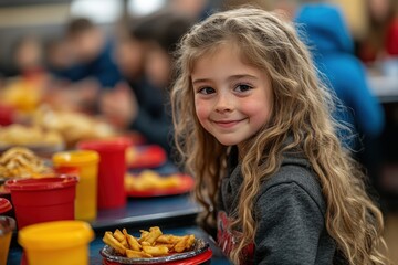 Happy Children Sitting at Table and Enjoying Their Meals