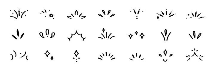 Hand-drawn Doodle Burst & Sparkler Collection: 24 Cute Black & White Design Elements