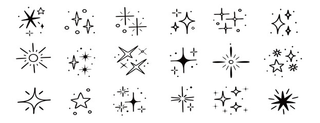 Naklejka premium Hand-drawn Sparkle & Star Icons: 20 Glitter Clipart Elements