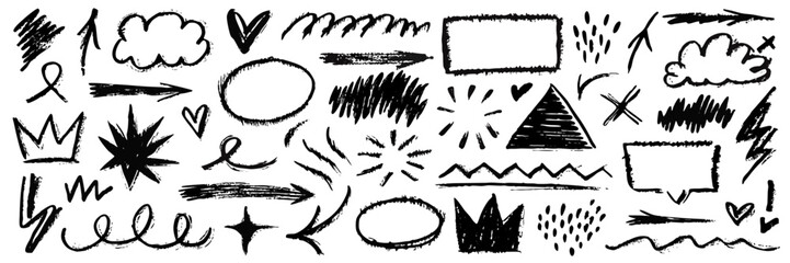 Hand-Drawn Doodle Elements: Arrows, Shapes & Crowns