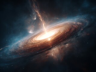 Obraz premium Supermassive Black Hole with Glowing Accretion Disk and Energy Jets