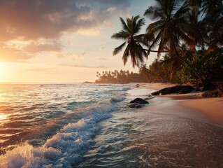 Beach Swing on Small Sand Island with Sunset Sky