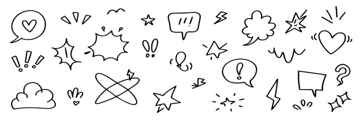 Hand-Drawn Doodle Speech Bubbles & Emojis: Design Elements