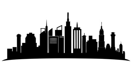 Fototapeta premium Black silhouette of modern city skyline, minimalistic urban design, isolated on white background, vector style