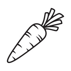 Simple black and white outline illustration of a fresh carrot, a healthy root vegetable food drawing.