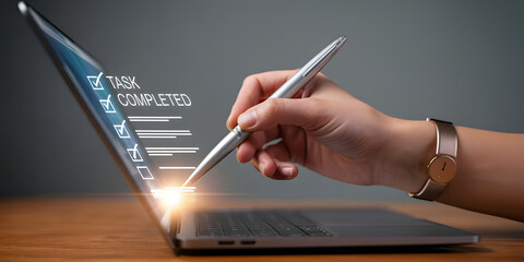 Achieve goals with digital checklist on laptop for streamlined workflow and increased productivity today