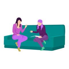 Psychotherapy session with two women flat design vectors.