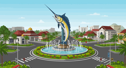 Pangandaran Urban Skyline Vector &ndash; Discover the Beauty of West Java, Indonesia