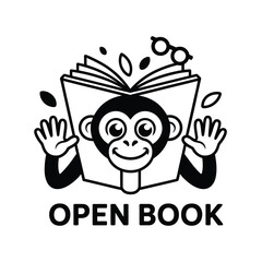 Monkey reading open book glasses learning