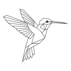 Geometric hummingbird illustration, black and white line art vector, modern minimalist design element.