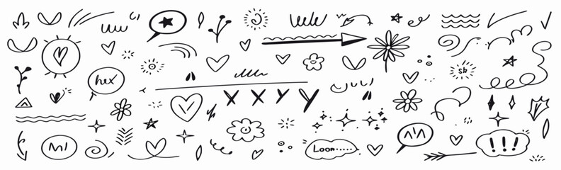 Hand-drawn Doodle Collection: Arrows, Hearts, Stars, Speech Bubbles & More
