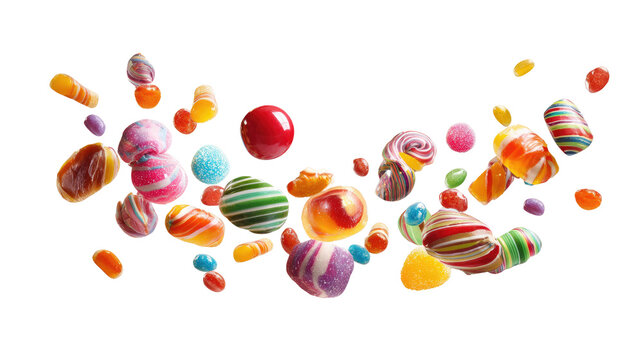 Colorful Confectionery Candy Falling in the Air on Transparent Background

