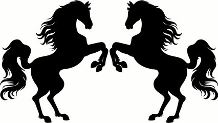 Two majestic horses rearing in perfect symmetry a dance of power and elegance silhouette against