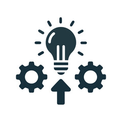 Dark blue idea light bulb with gears and upward arrow on white background lightbulb cogwheel
