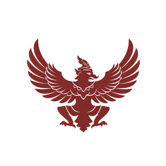 Fototapeta premium Vector art of majestic garuda bird symbol, a mythical creature with spread wings and ornate details, isolated on white background