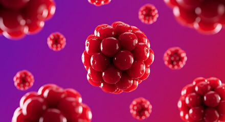 Vibrant Red Raspberry Cluster with Glossy Spherical Berries.