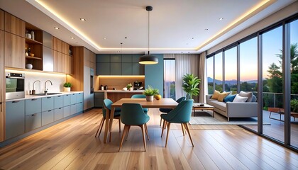 Fototapeta premium Modern open-plan kitchen and dining area (1)