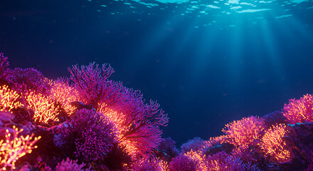 Vibrant Underwater Coral Reef with Glowing Colors.