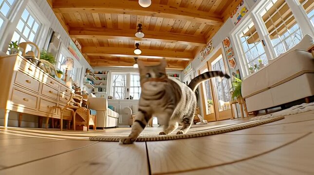 The cat found something in front of it and quickly ran away