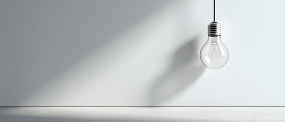 Illuminated light bulb casting a soft shadow.