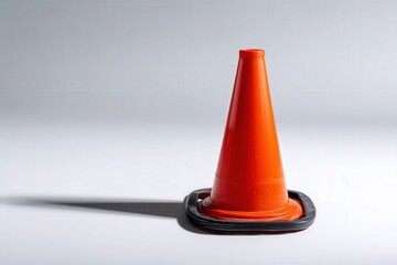 Orange traffic cone stands upright on a white surface