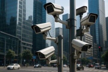  High-Tech Urban Surveillance System with CCTV Cameras