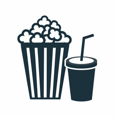 Popcorn soda snack vector food icon illustration.