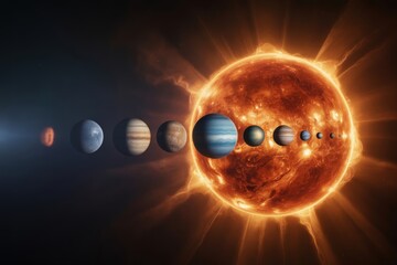Our solar system s planets lined up in order next to the brightly shining sun