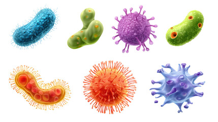 Collection of Microbes and Pathogen Cells with Different Types on Transparent Background

