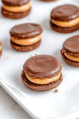 Fototapeta premium Chocolate Sandwich Cookies: Deliciously decadent chocolate cookies filled with creamy filling, perfect for a sweet treat.