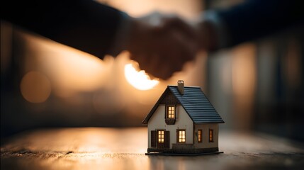 A miniature house model sits on a table, symbolizing a real estate transaction.