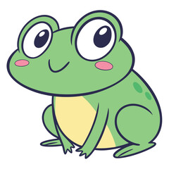 Fototapeta premium Cartoon smiling green frog sits with a yellow belly on a white background