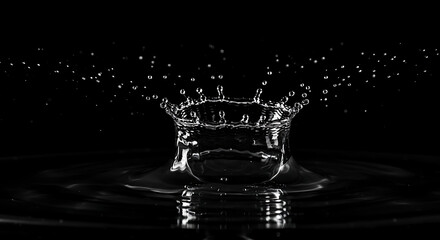Water Drop Impact Creating a Crown Splash in Black and White.