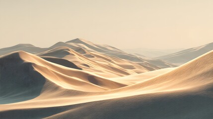 Muted desert sand dunes at sunset, abstract nature background with soft gradients and textures. 