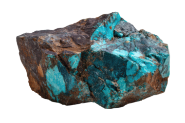 Exploring turquoise mineral rock nature close-up detailed view. Isolated on transparent background, png.