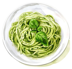 PNG Delicious basil pesto pasta illustration