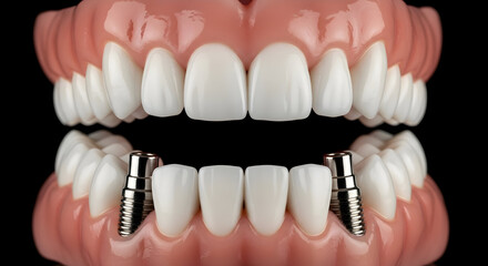 Dental Implant Model with White Teeth on Dark Backdrop