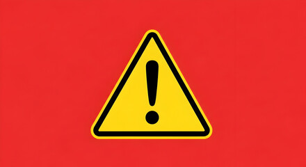 Yellow Triangle Warning Sign on Red Background Indicating Risk