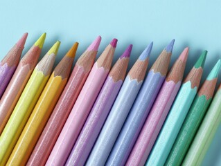 colorful pencils on the pastel colored paper. ai generated