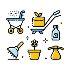 Gardening illustration icons set on white background. 
